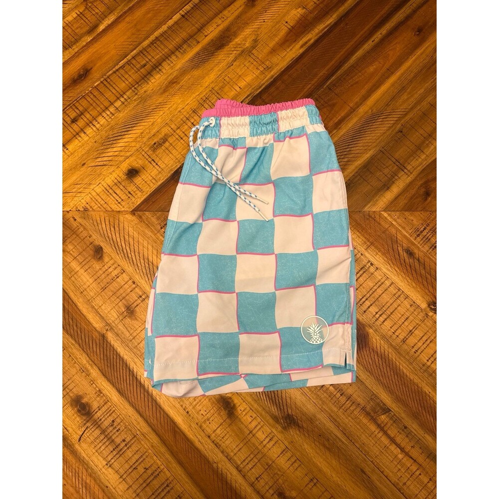 Chubbies Swim Trunks - turquoise checkered men's medium lined